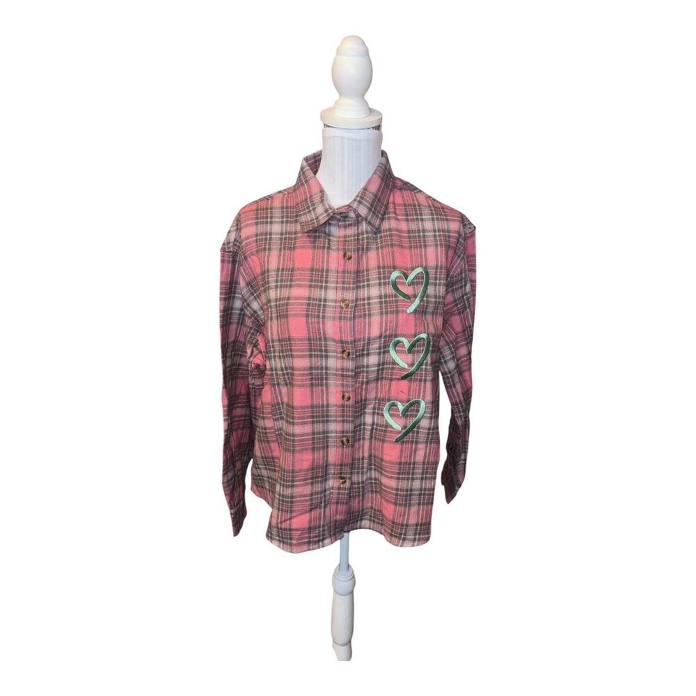 SHEIN Pink Flannel Long Sleeve Button Down Size S